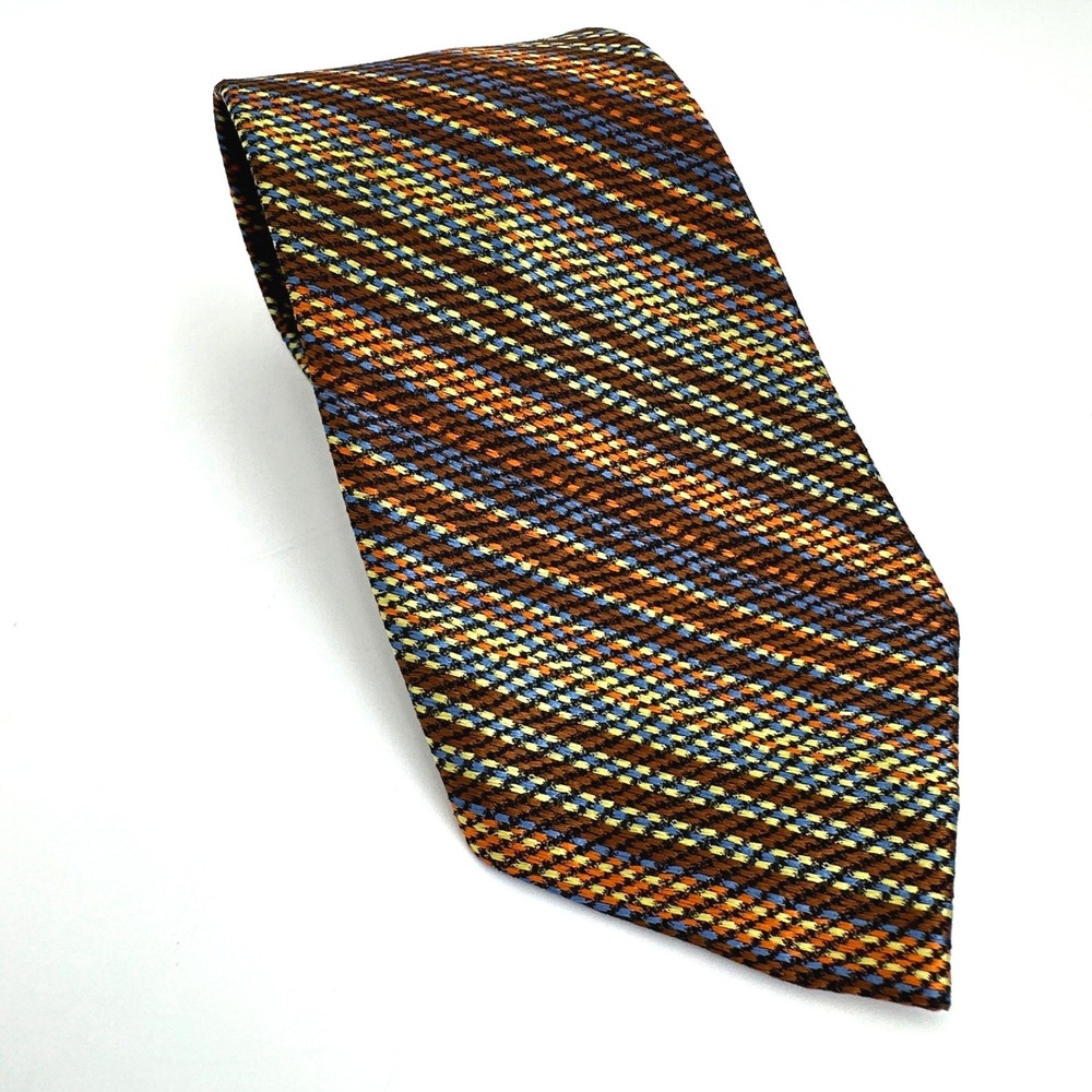 Vintage 60s 70s Necktie Mens Retro Brown Orange Blue Green Striped Wemlon Fabric
